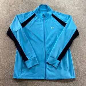 Under Armour Track Jacket Womens XL Blue Full Zip Athletic Performance Mock Neck